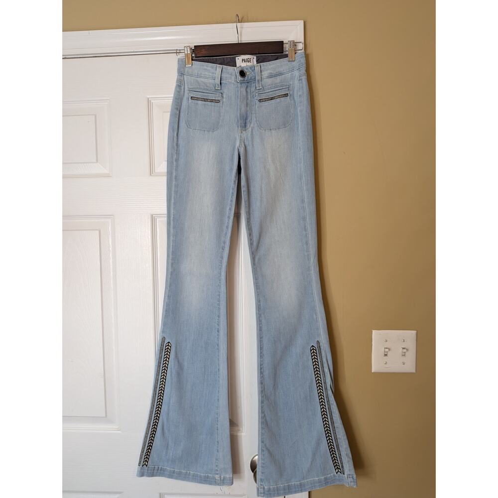 PAIGE High Rise Bell Canyon Flare Jeans Size 24 Light Wash Premium Denim